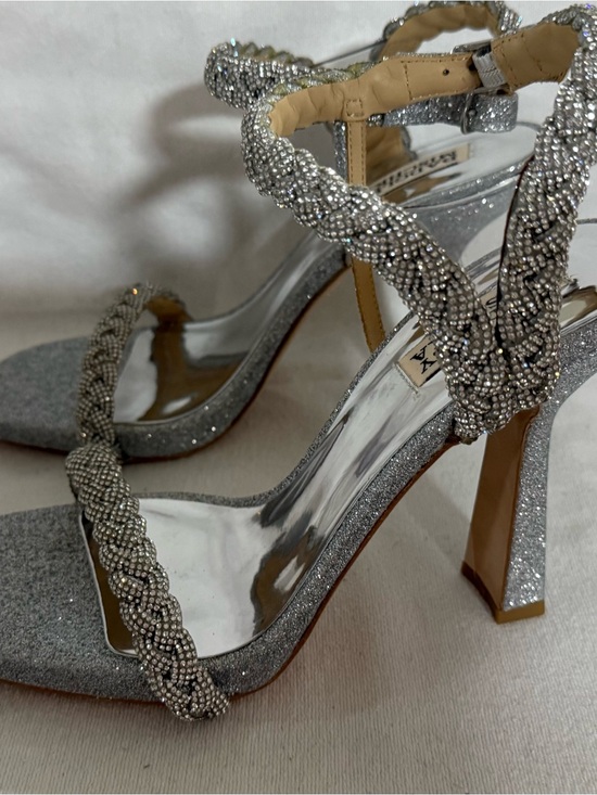 Badgley Mischka Shoes - Badgley Mischka Fennel Silver Braided Crystal Strap Spool Heel Sandals